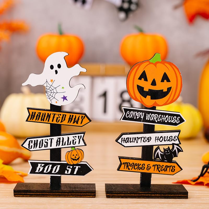 HASTHIP Halloween Desk Decor Set for Home and Office featuring 2pcs 5.5 in Pumpkin Ghost Ornaments