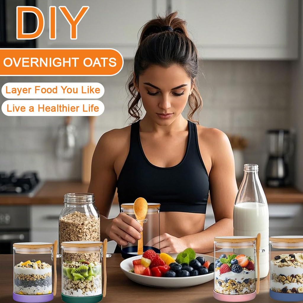 Zibuyu Glass Mason Jar for Kitchen Storage with Wooden Lid and Spoon Holder 450ml | Borosilicate Container