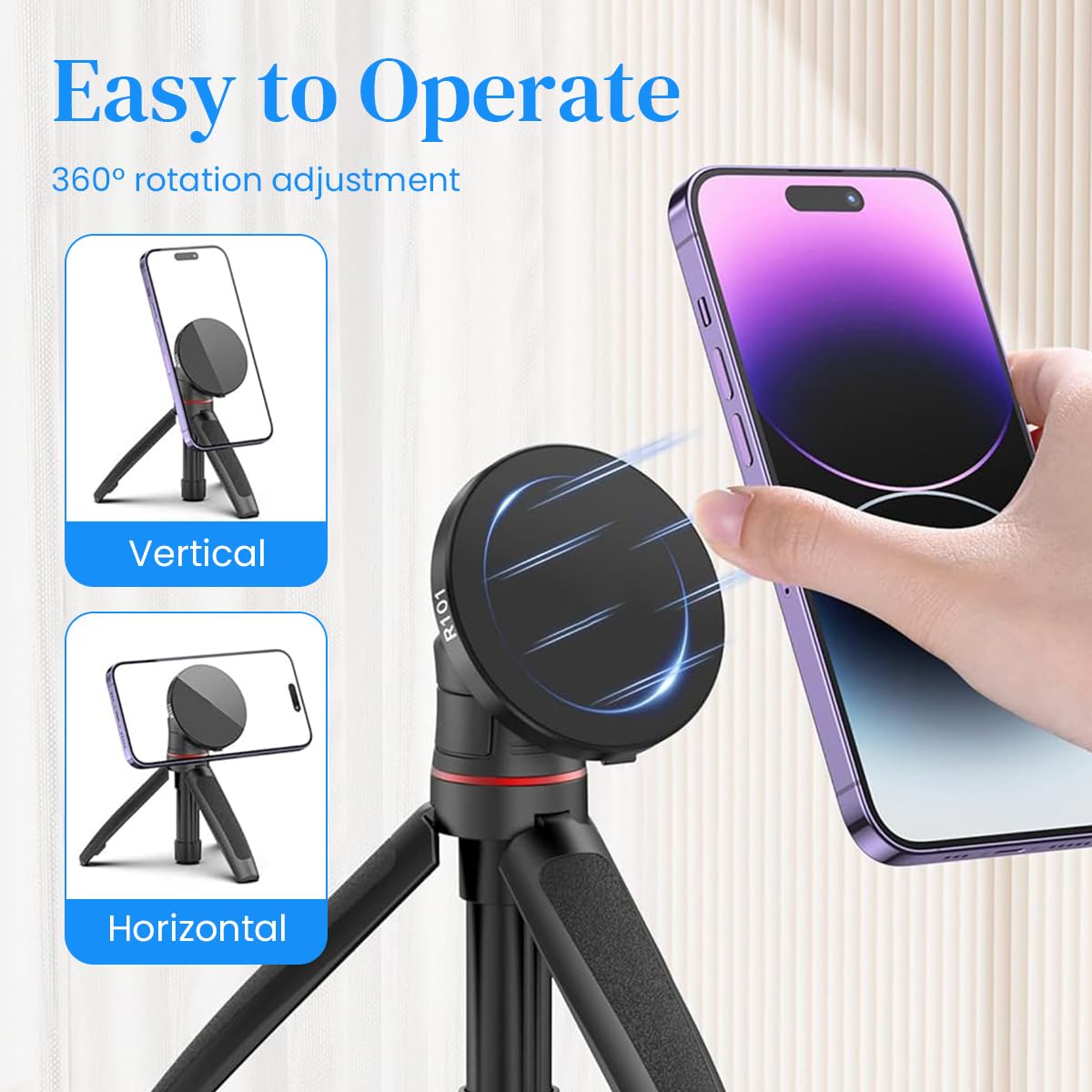 ZORBES® Magnetic Cell Phone Tripod Support MagSafe Retractable Phone Tripod Holder Portable Travel Cell Phone Tripod 360 Degree Adjustable Phone Tripod for Filming, Livestream