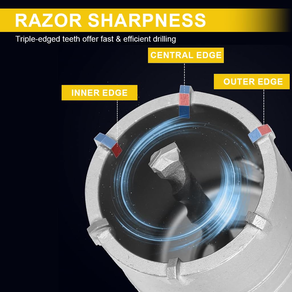 Serplex Concrete Hole Saw Set for Brick and Stone with SDS Plus Adapter | 30 40 50mm Carbide Core Drill Bits
