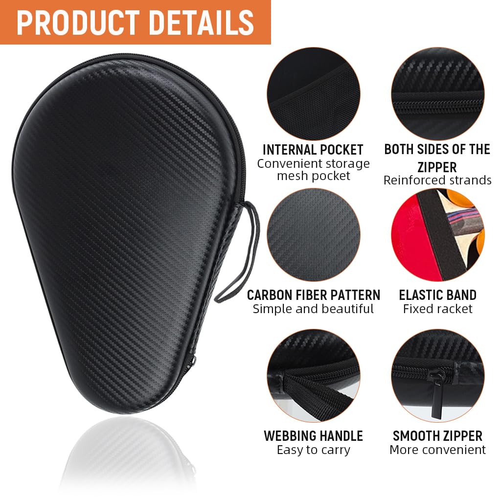 Proberos Table Tennis Paddle Bag for 2 Rackets & 2 Balls featuring EVA Hard Shell 28x18cm | Waterproof Zipper and 600D Polyester Construction