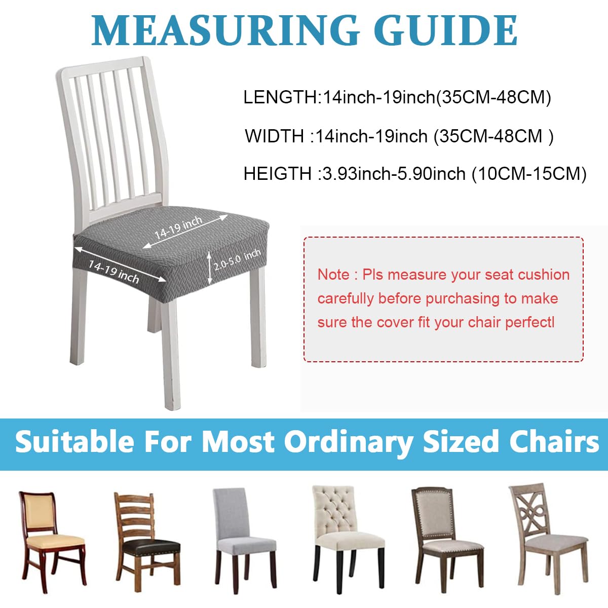 Venzina Dining Chair Covers for Cushioned Seats with Jacquard Pattern | 4Pcs Stretchy Dacron Grey Set