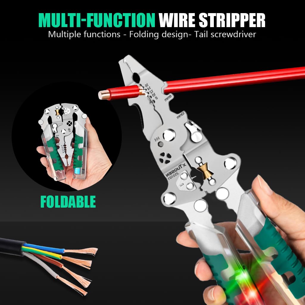 Serplex Multi Wire Stripper for Electrician Repairs with Circuit Test Function and Anti Slip Handle