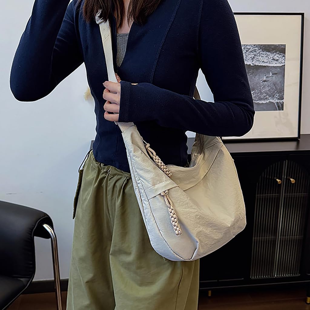 Off White Wheat Ear Dumpling Shoulder Bag featuring Multi Compartment Design for Women | Lightweight Nylon Crossbody for Daily Use and Travel