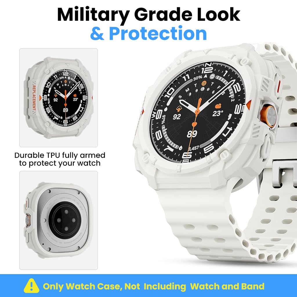 ZORBES Galaxy Watch Ultra 47mm Case with Full Edge Guard and Snap-on TPU Cover | White