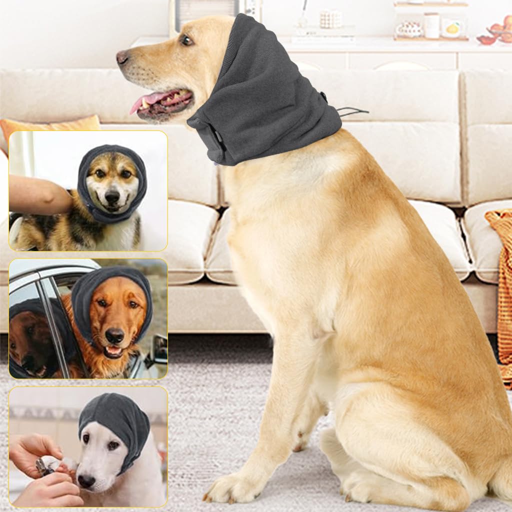 Qpets Dog Ear Muffs for Noise Protection with Adjustable Buckle and Plush Fleece 50–64cm | Reflective Warm Head Cover for Calm and Recovery