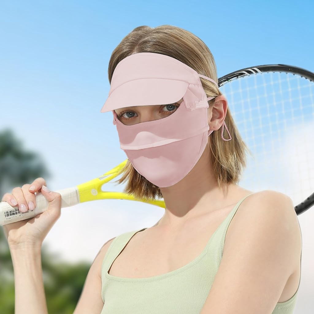 SANNIDHI Full Face Mask for Outdoor Activities with Detachable Brim Ice Silk 3 PCS Pink