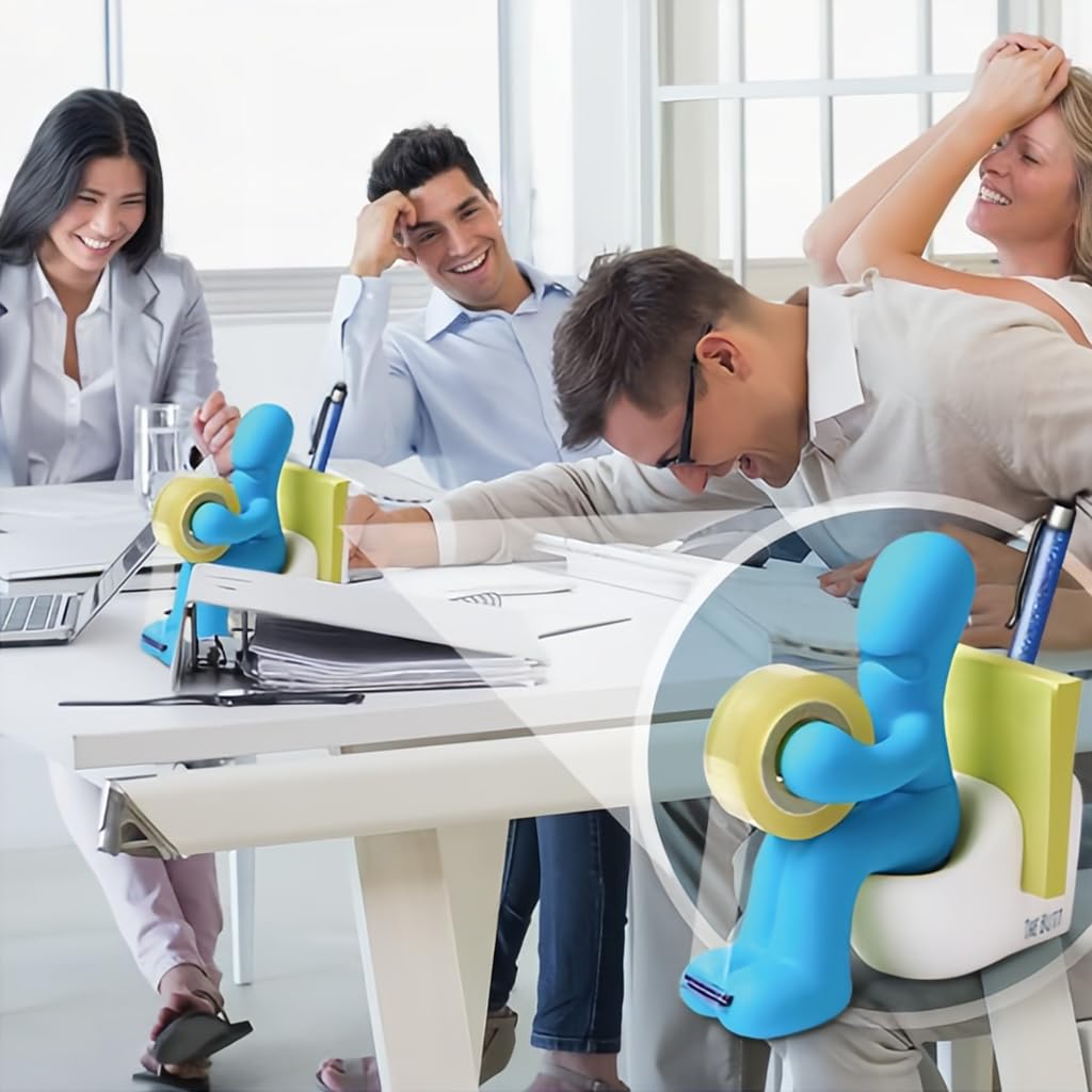 OFIFO Tape Dispenser for Office Desk with Pen and Sticky Notes Holder | Fun Blue Organizer Decor Gift