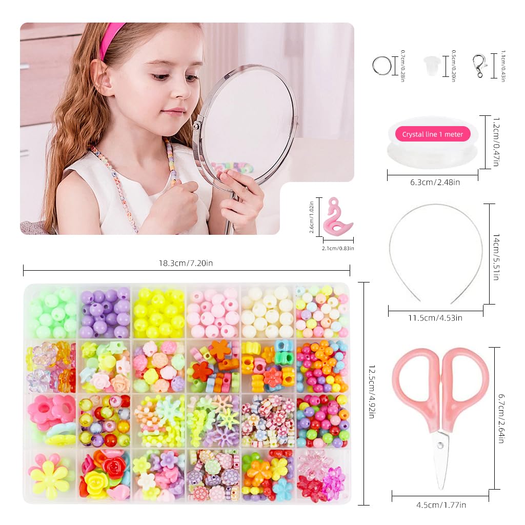 SANNIDHI Bracelet Making Kit for Kids Girls, 600pcs+ Cute Beads for Jewellery Making Kit, Color Acrylic Necklace Bracelet Beads Kit, 24 Grids Beads Set for Crafts DIY, Children's Day Gift