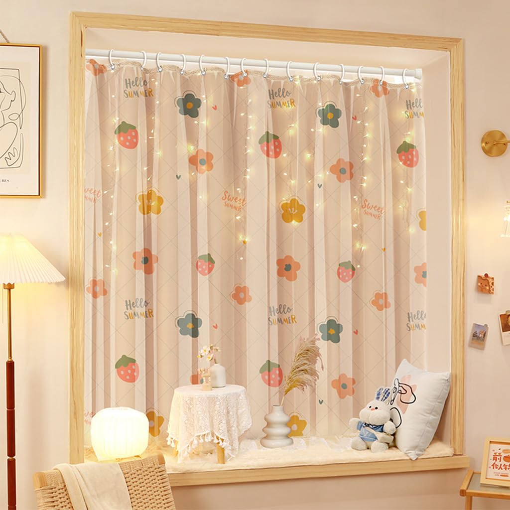 HASTHIP® Cute Curtain Panel Sheer Window Shade 1.2x1.5m, Floral & Stra ...