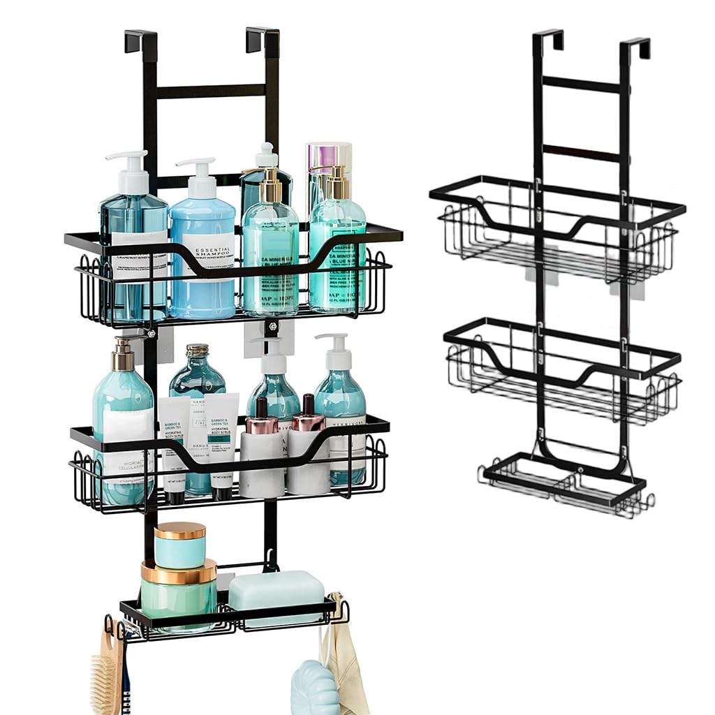 HASTHIP Double Layer Over Door Shower Caddy for Bathroom Storage with Metal Wire Baskets and Hooks