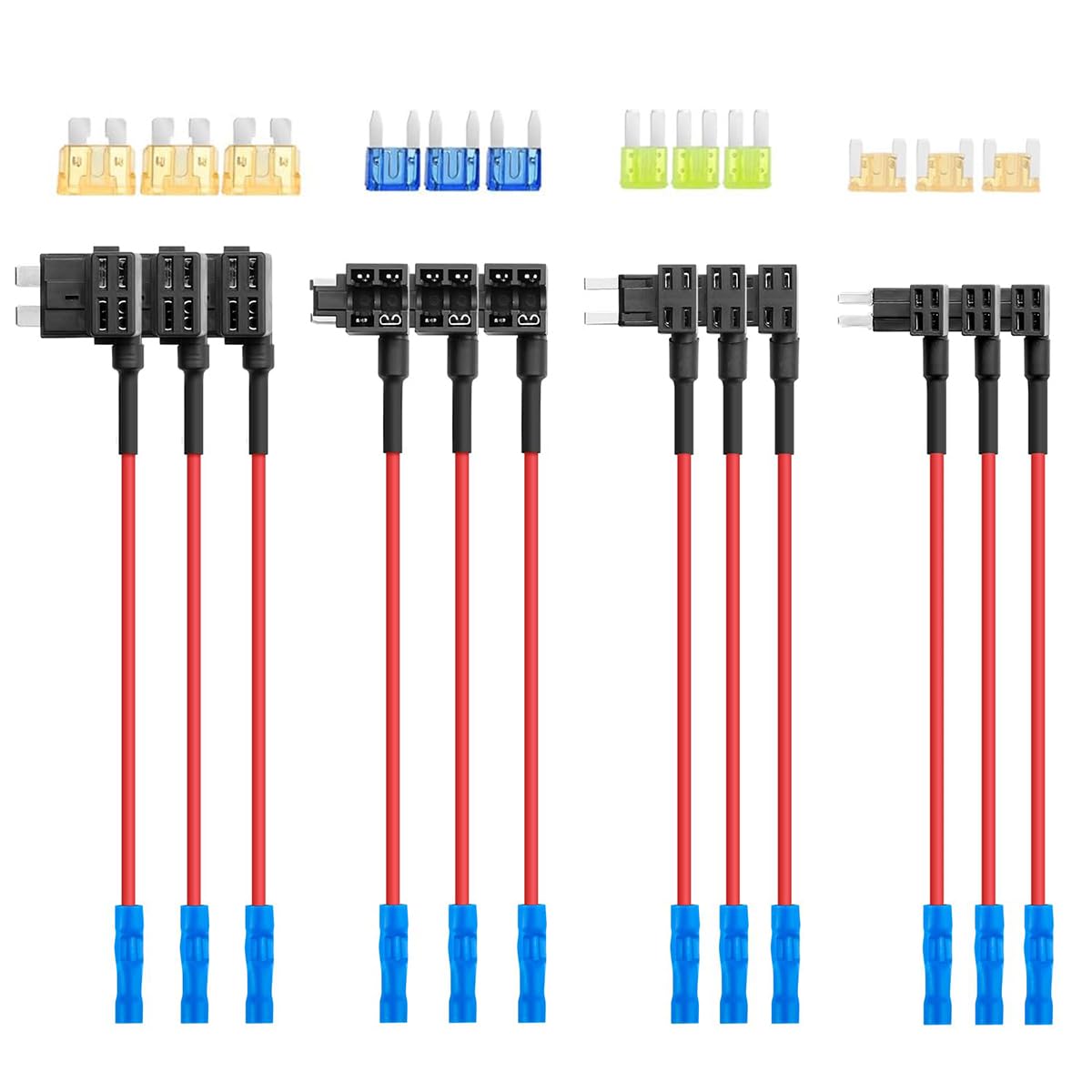 STHIRA Car Add a Circuit Fuse Tap for Vehicles with Dual Slot Holder | 12 Pack 4 Types ATO ATC ATM APM