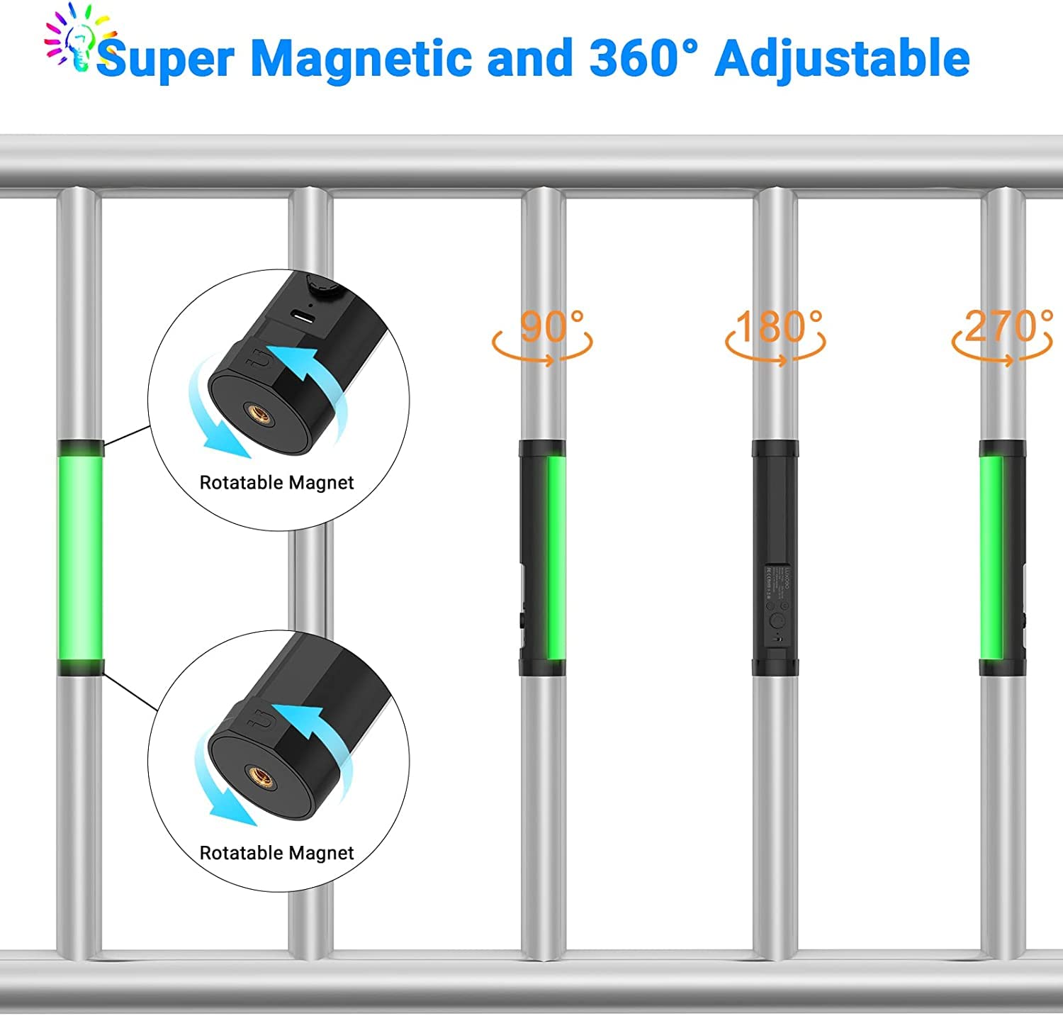 Zorbes RGB LED Light Stick for Photography with 3000K–6000K Color and 360° Magnetic Rotation