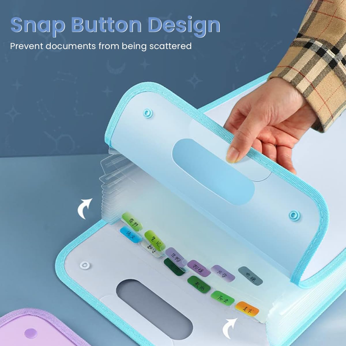 Climberty Document Organizer File for School Office and Home with 13 Compartments featuring Snap Button Closure and Handle | Blue A4 Folder