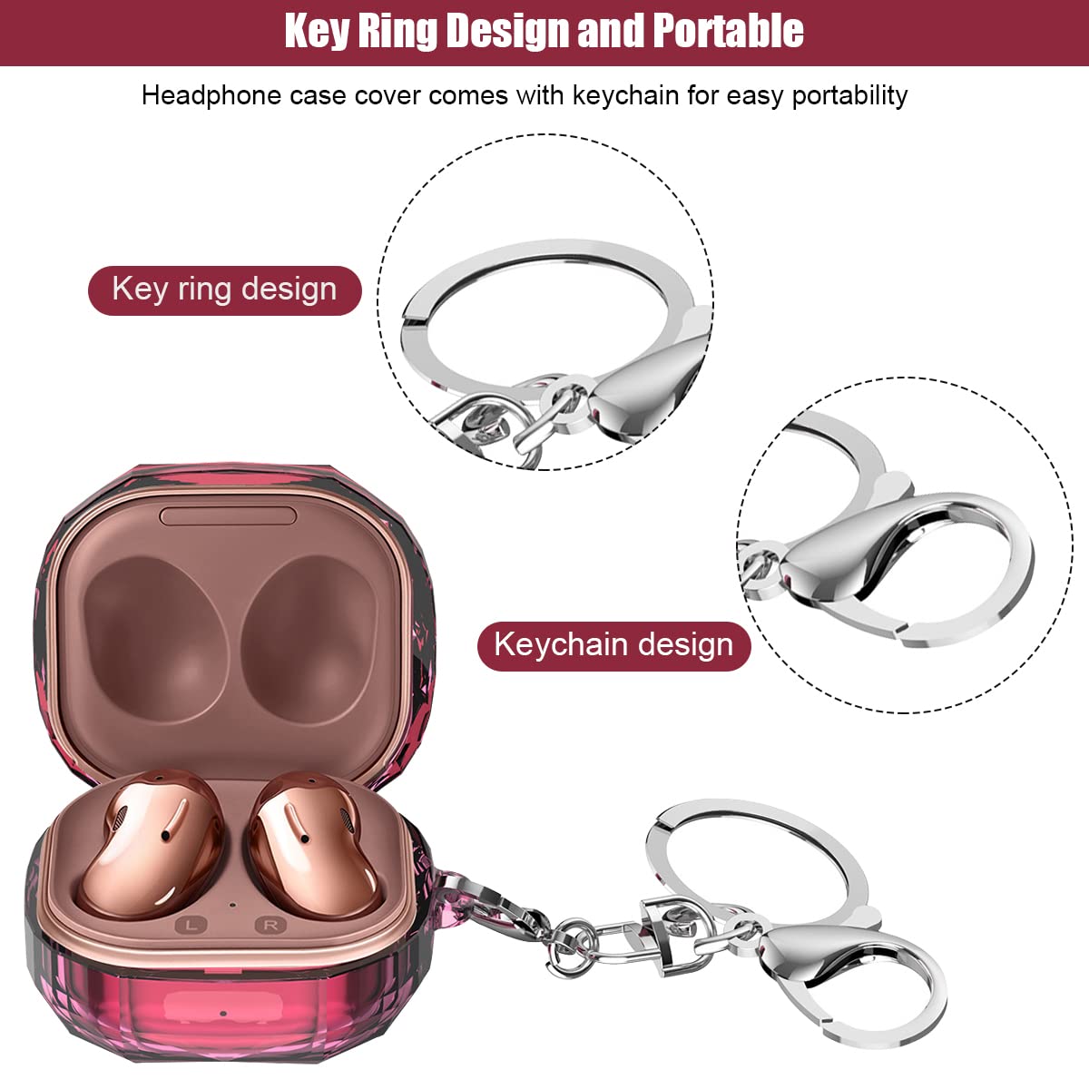 ZORBES Galaxy Buds Case for Samsung Buds 2 Pro and Buds Live featuring 2 Piece PC Cover | Diamond Cut Design with Key Ring