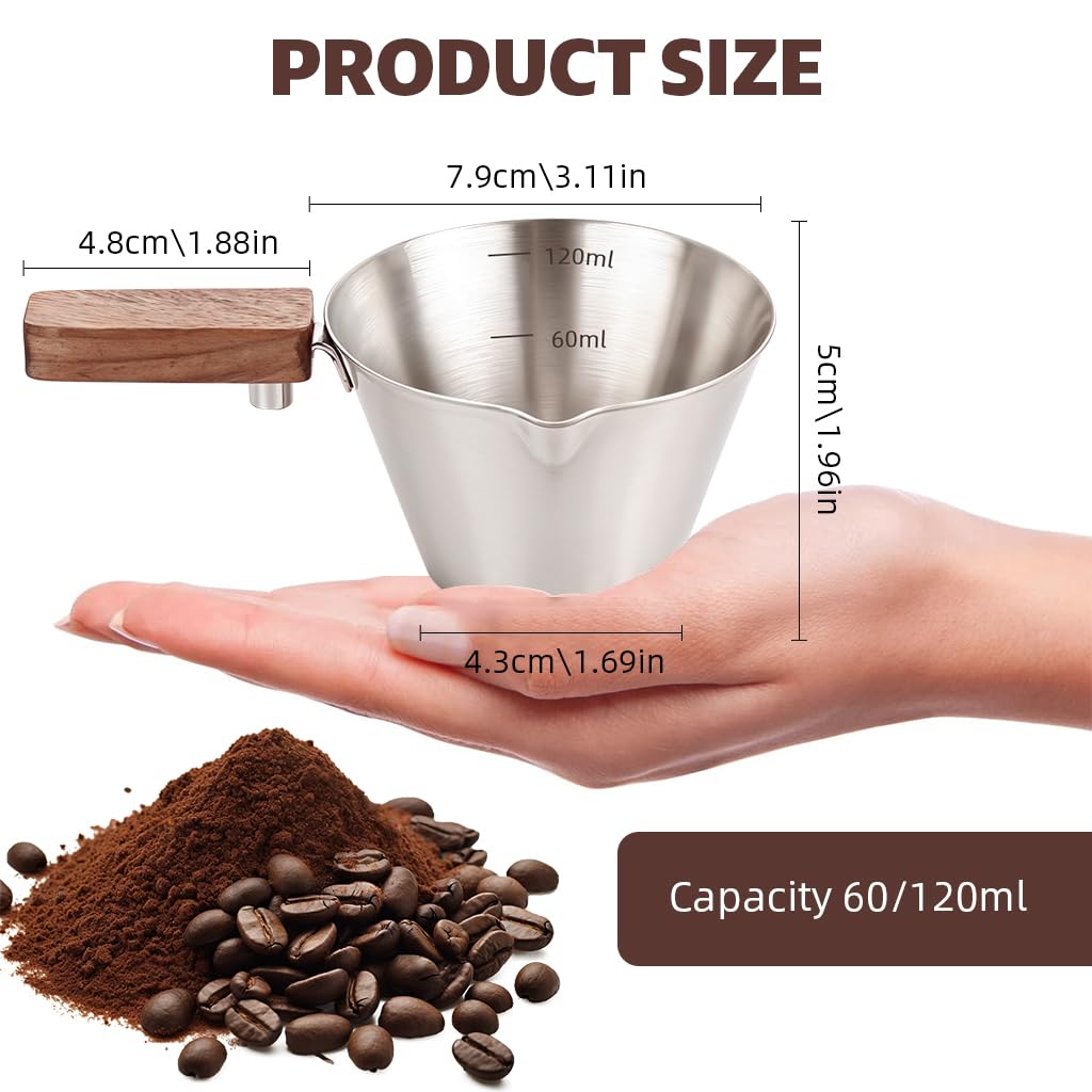 Supvox Espresso Coffee Cup 120ml for Kitchen Use with Wooden Handle and V Nozzle Design