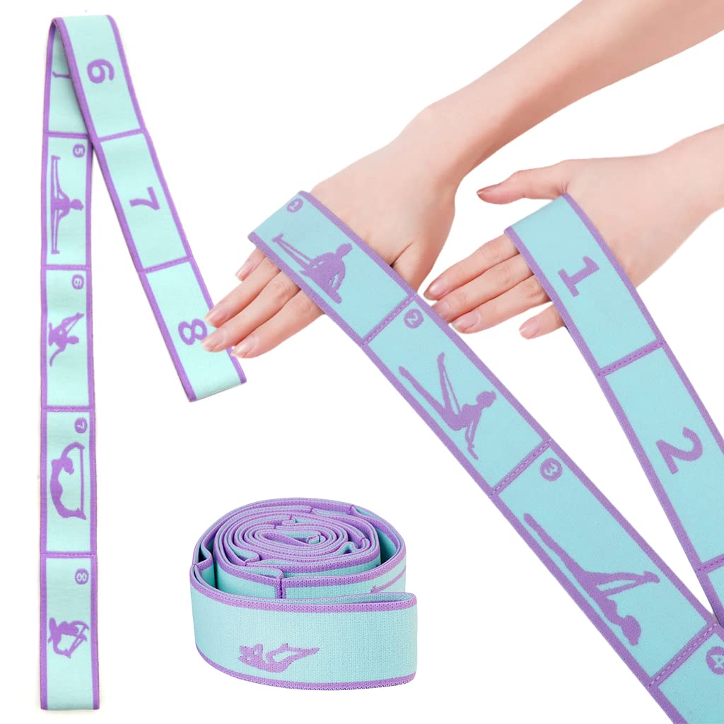 Proberos Yoga Belt for Flexibility Training with 8 Loops and Printed Positions 85x4 cm | Polyester Cotton Strap