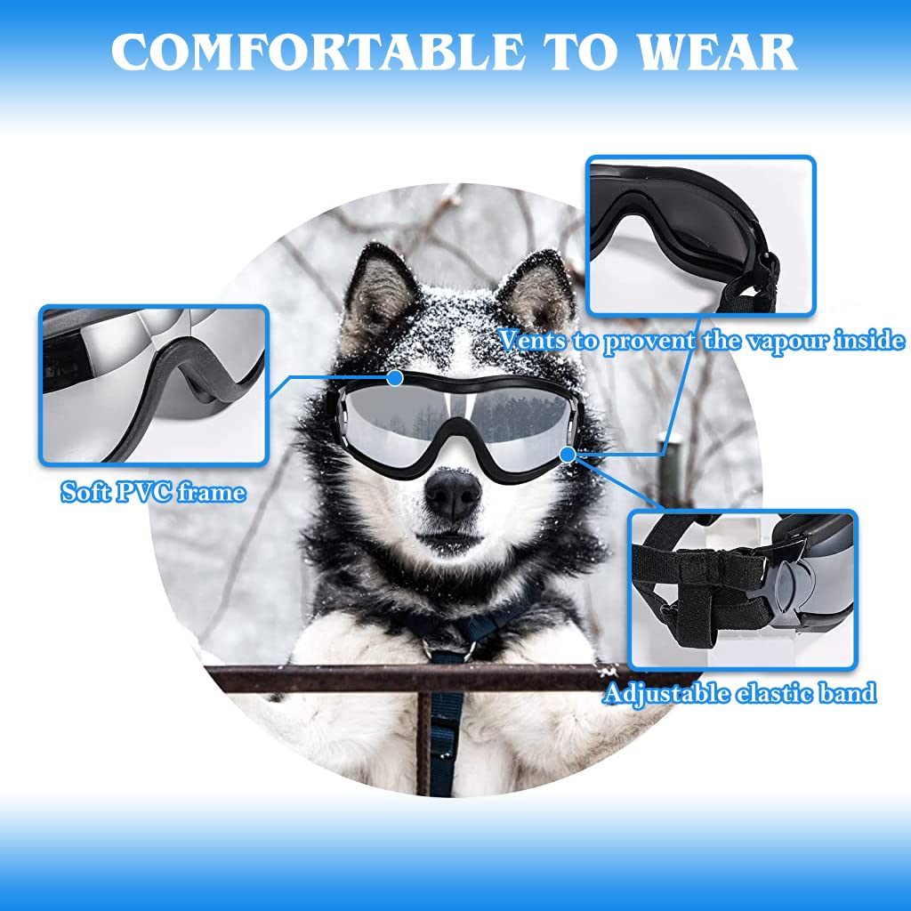 Qpets® Dog Goggles Sunglasses for Outdoor Walking, Windproof Dustproof Goggle for Dogs UV Protection Goggles with Dual Adjustable Straps for Medium or Large Dog Fun Goggle for Dogs