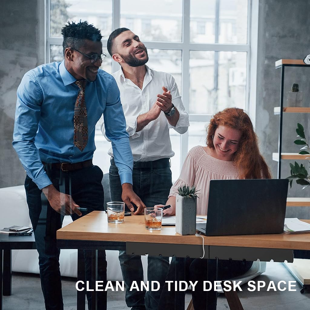 Climberty Under Desk Cable Management Tray for Office and Home with Screw Installation 40x10.5x8 cm | Carbon Steel Organizer with 10 Cable Ties