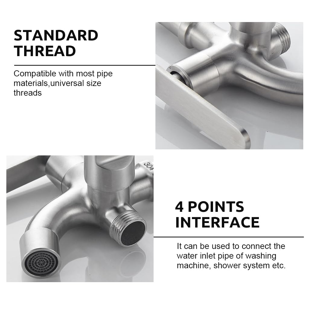HASTHIP Washing Machine Tap for Laundry and Garden Use with Dual Outlet Bibcock | Stainless Steel Sprayer Holder Design