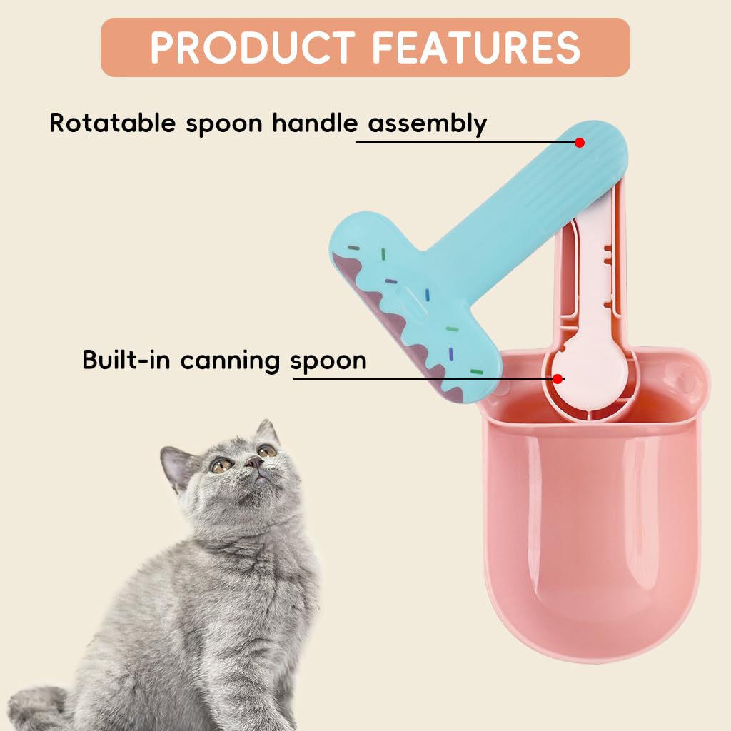 Qpets Dog Food Scoop Set for Cats and Dogs with Sealing Clip Handle and Canning Spoon | Ice Cream Color