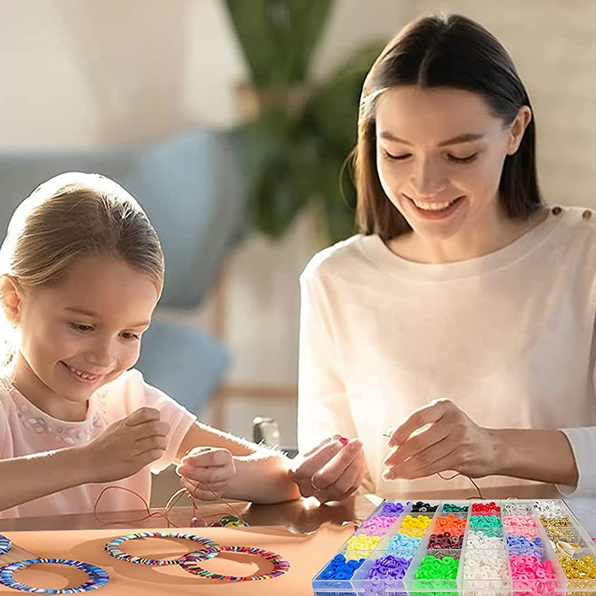 SANNIDHI Clay Beads Bracelet Making Kit for DIY Jewelry with 3868 pcs and 18 Colors | Includes Charms Elastic Strings and Scissors