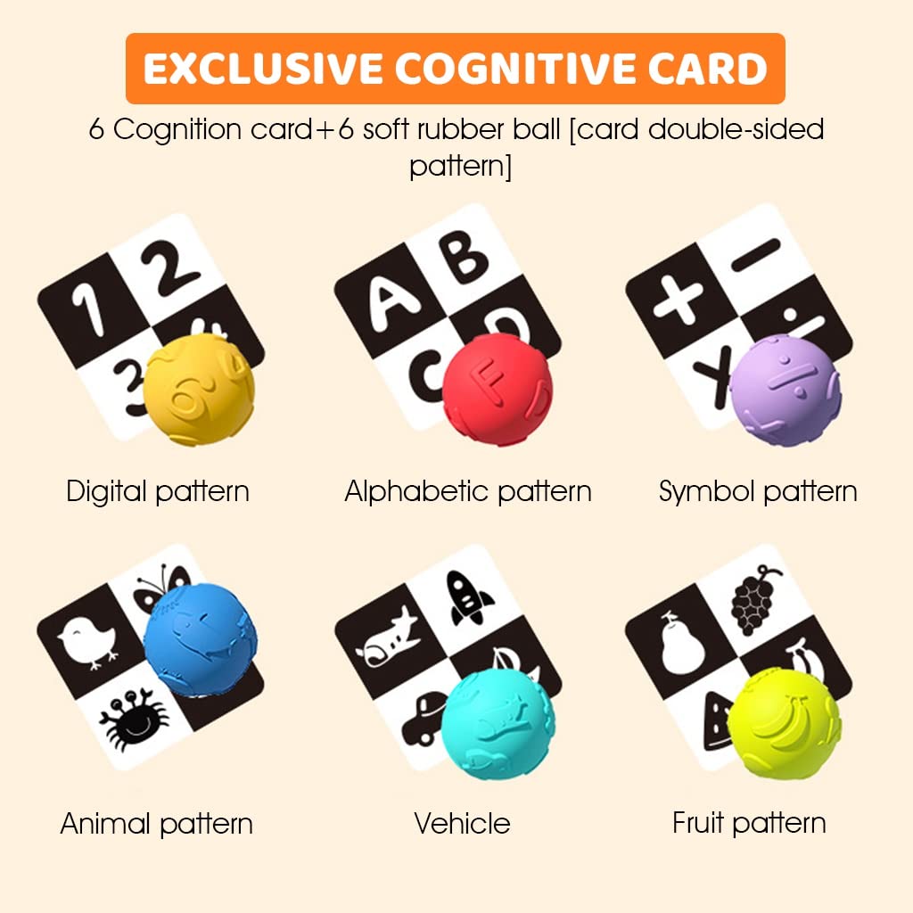 PATPAT Squeeze Ball Toys for Baby Sensory Play with 6 Color Balls and Flash Cards | Visual Development