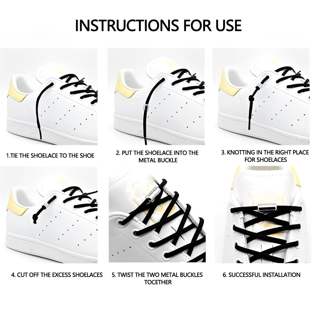 Zibuyu Elastic No Tie Shoelaces for Sneakers and Casual Shoes with 100cm Length & Metal Lock | Universal Fit for Adults