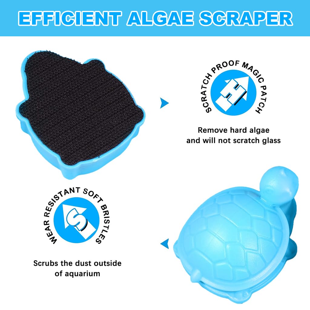 Qpets Magnetic Algae Cleaning Scrub Brush for Aquarium Glass with Floating Turtle Design | Double-Sided Cleaner Tool