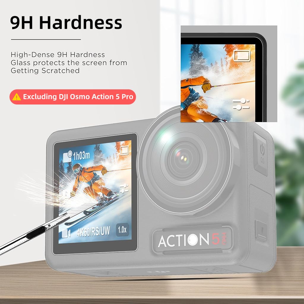 ZORBES Screen Protectors for DJI Osmo Action 5 Pro with 9H Tempered Glass and Silicone Lens Cover | HD Anti-Glare 5PCS Set