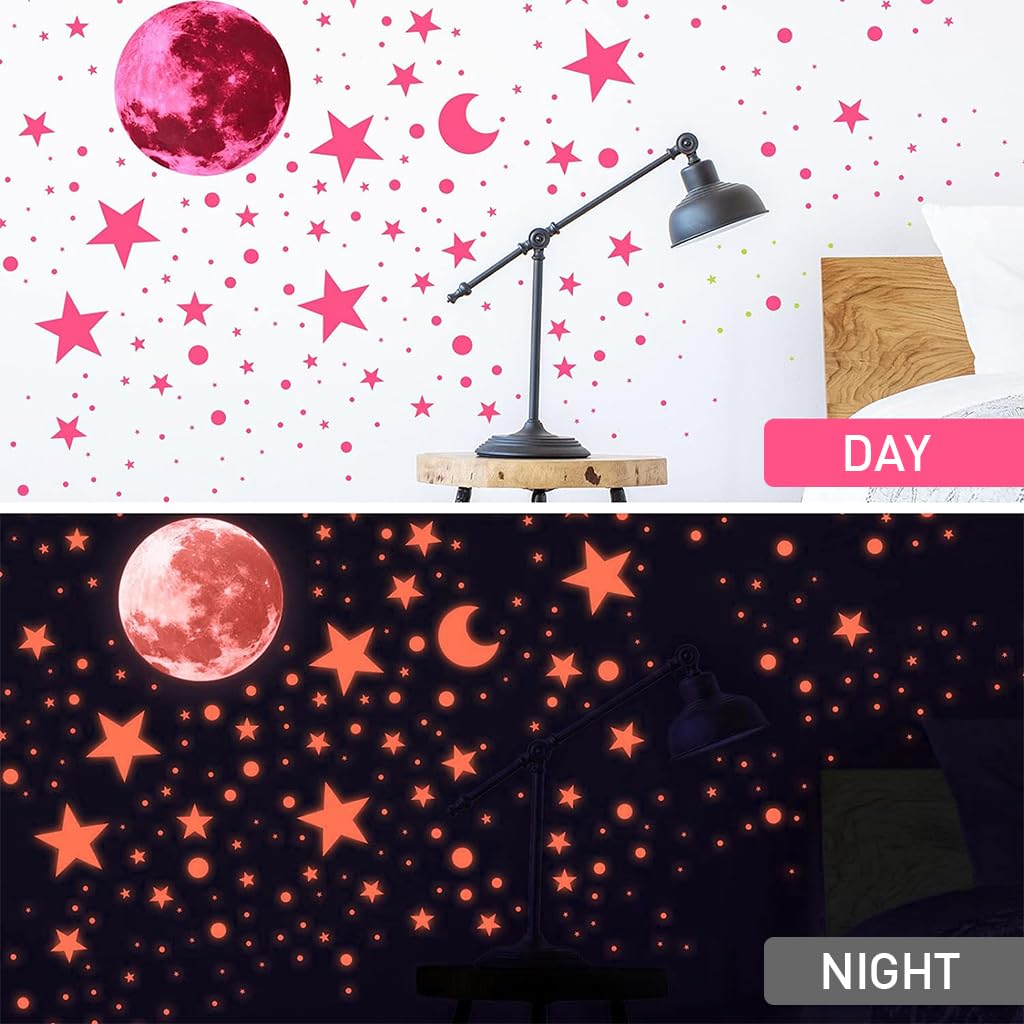 HASTHIP Glow in The Dark Unicorn Wall Decals for Kids Room with 893 Stickers | Luminous Pink Moon and Stars Decor