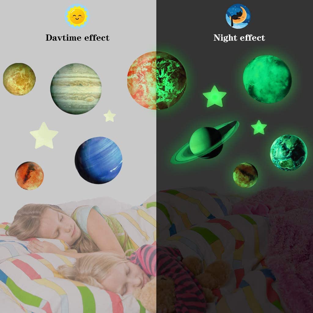 HASTHIP 3D Luminous Wall Sticker Set for Starry Bedroom with 110 pcs Glow Planets and Stars | Self Adhesive Waterproof PVC Decor
