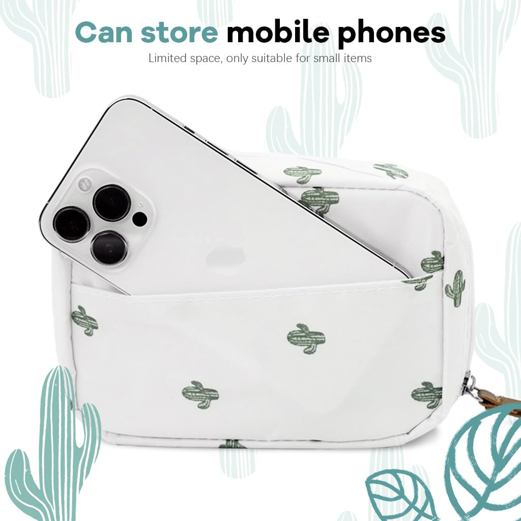 MAYCREATE Makeup Pouch for Travel with Lipstick Slots and Waterproof Polyester 17x11.5x5cm | Cactus Print Organizer Bag for Women