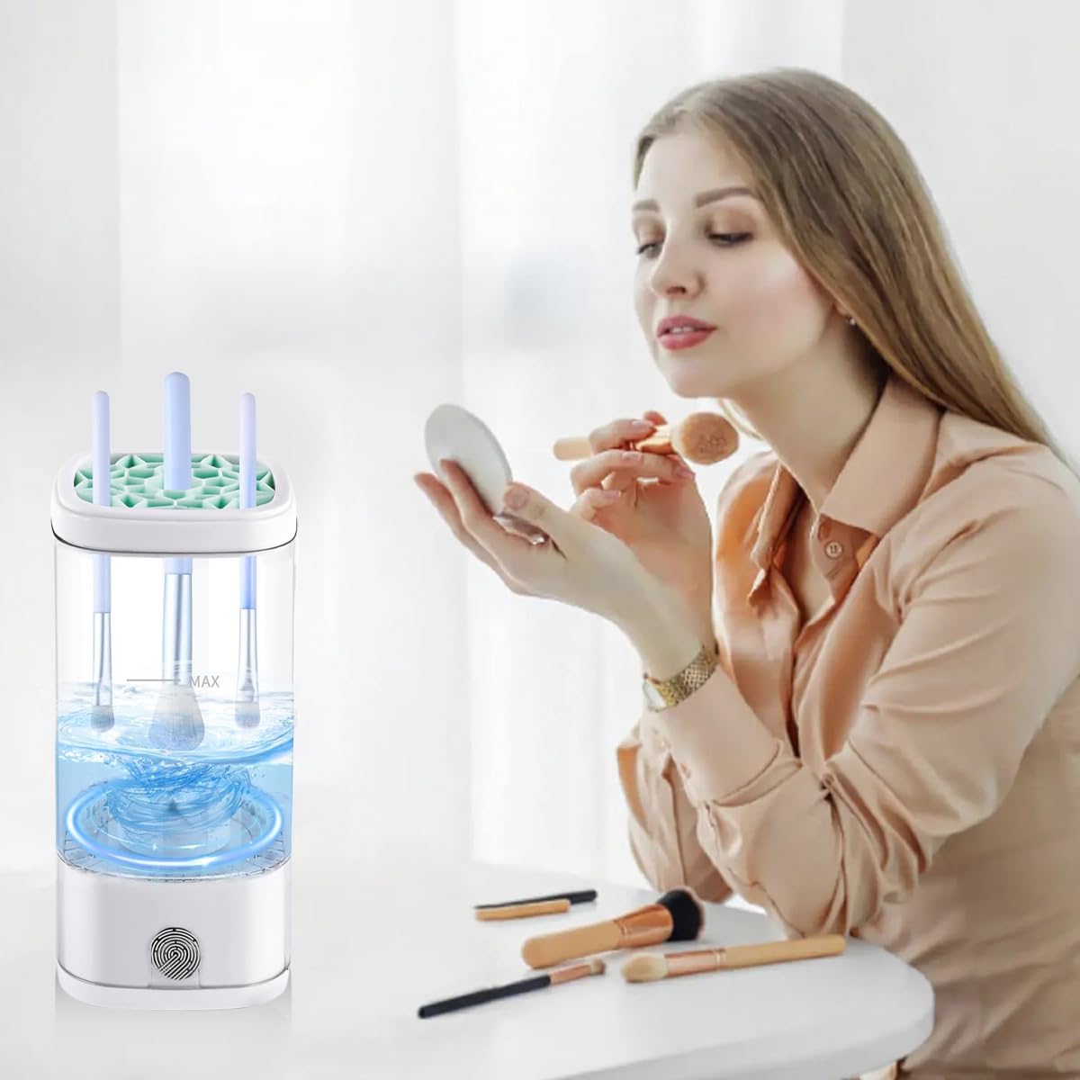 MAYCREATE Makeup Brush Cleaner for Hygienic Beauty Routines with UV Disinfection and USB C Control | Compact 3 in 1 Cleaner and Dryer