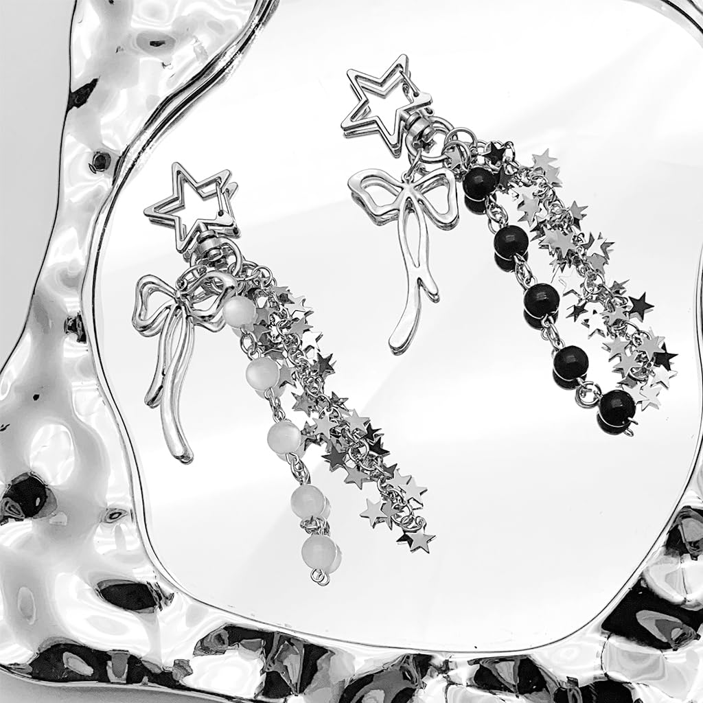 ZORBES Phone Charms for Y2K Style with Metal Star Buckle and Beaded Bow Design | 2Pcs Set