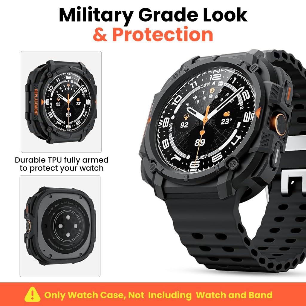 ZORBES Galaxy Watch Ultra 47mm Case for Samsung with Snap-On TPU Edge Guard | Black