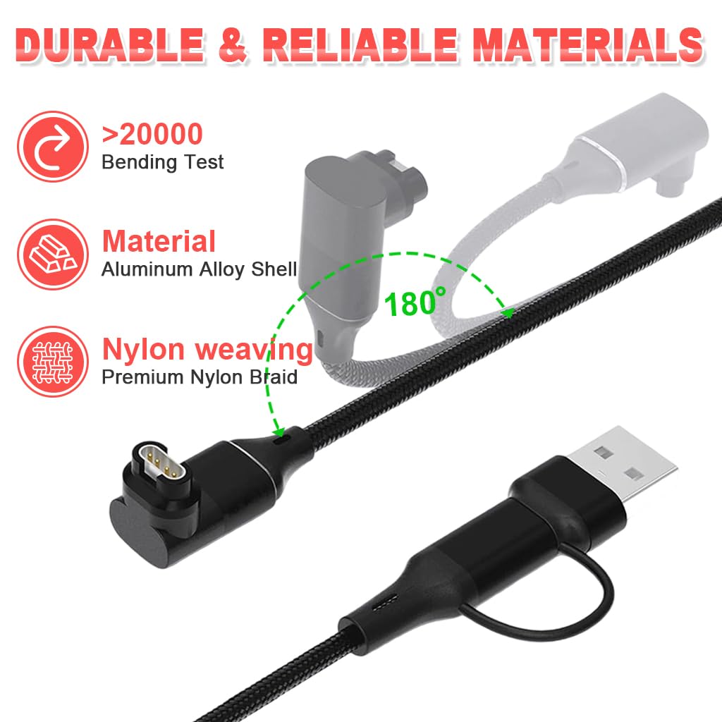 ZORBES Charger Cable for Garmin Watch 3.3 ft with Type C & 4 Pin Connector | Nylon Braided