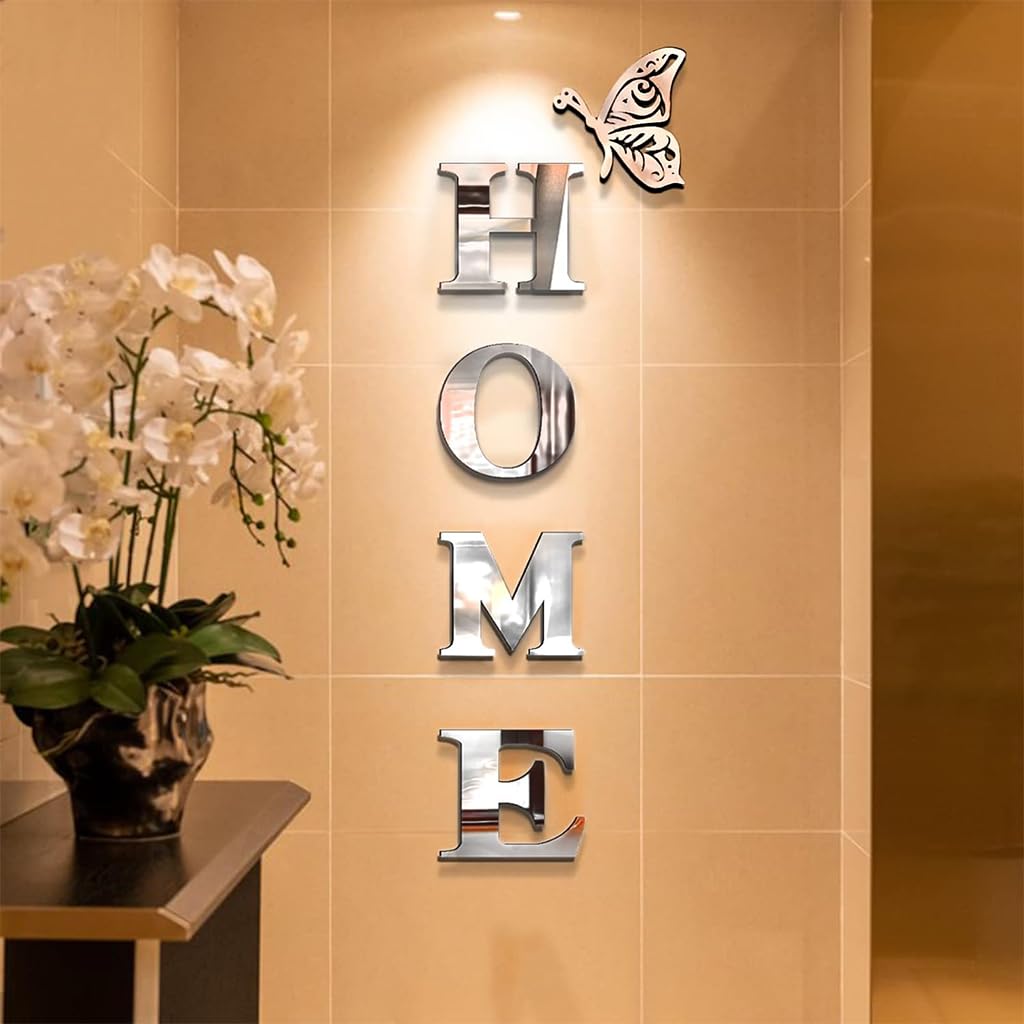 Supvox Wall Sticker for Home Decor featuring Acrylic Mirror Butterfly Design Silver 5 Pcs