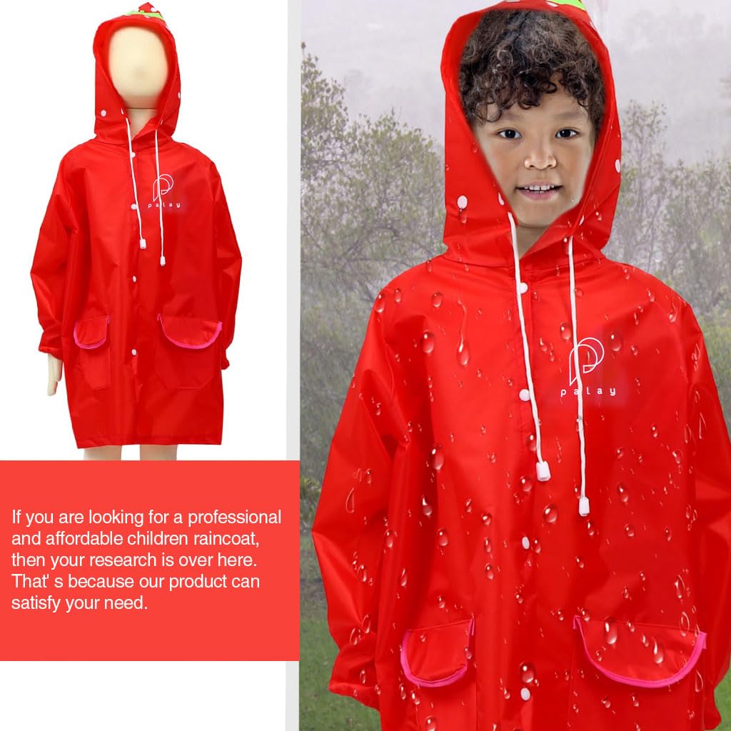 PALAY Raincoat for Kids with Hood and Pockets featuring 65cm Length Polyester Protection