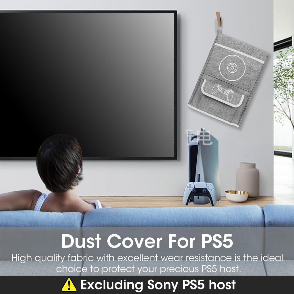 ZORBES PS5 Dustproof Cover with Game Controller Pocket and Cable Port Access | Grey Nylon