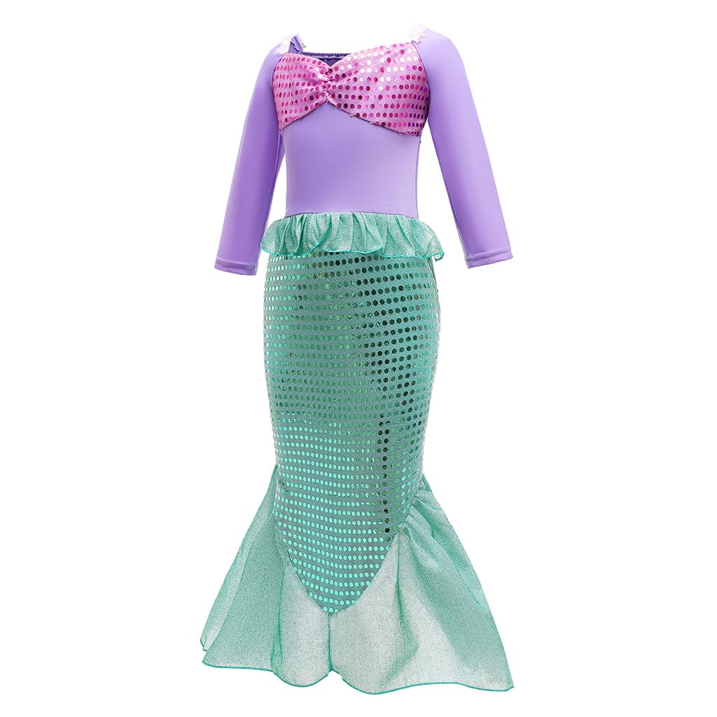 Venzina® Mermaid Princess Costume for Girls Cosplay Suit with Wig and Headband Kids Role Play Dress Up Costume Halloween Party Birthday Costume for Girls 4-5 Years Old