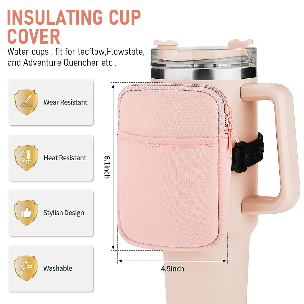 HASTHIP Water Bottle Pouch for Gym and Outdoor Use with Adjustable Elastic Band Strap | Pink Accessory Pocket for Phone Keys and Cards