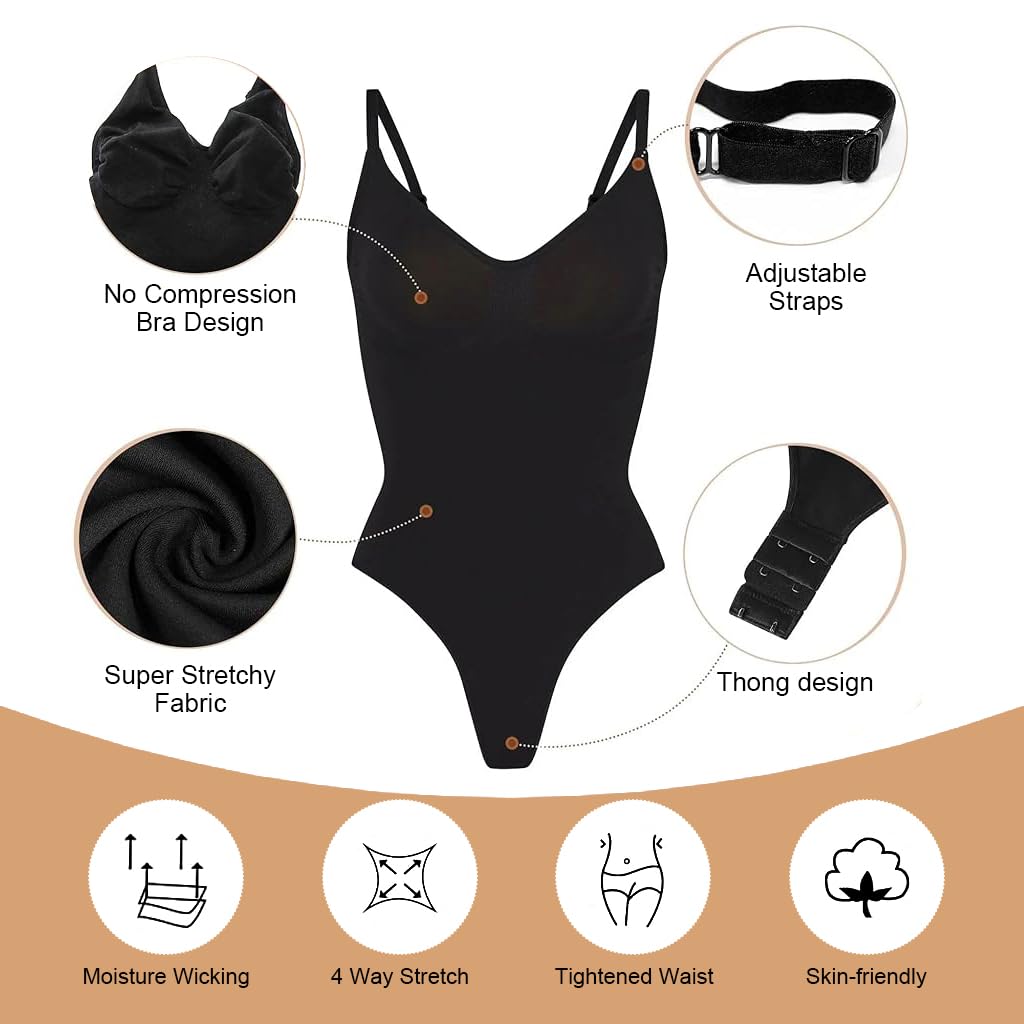 PALAY® Women Shapewear Thong Bodysuit Base Wear Full Body Shapewear High Stretchy Thong Basic Bodysuit Waist Trainer Tummy Control, XL