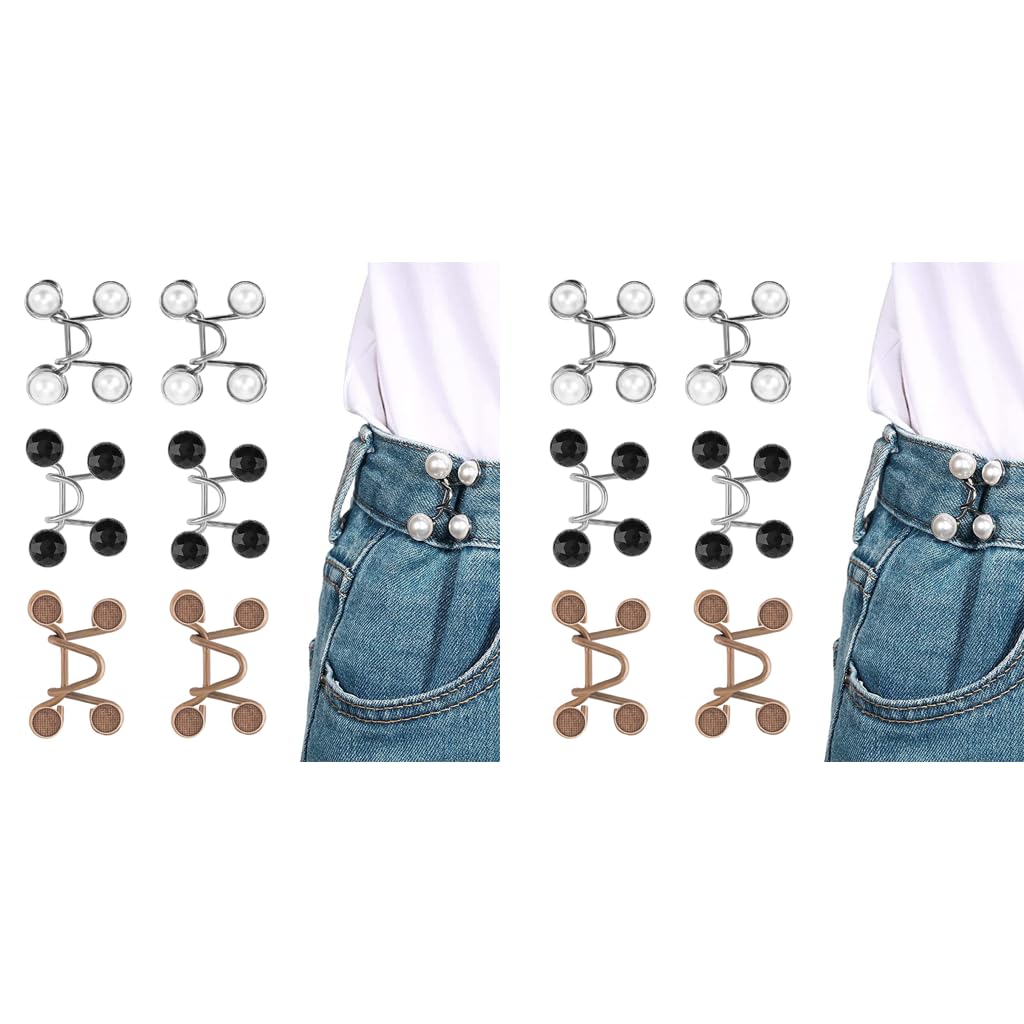 SANNIDHI Adjustable Waist Buckle for Loose Jeans and Skirts featuring 4 Sets Instant Pins