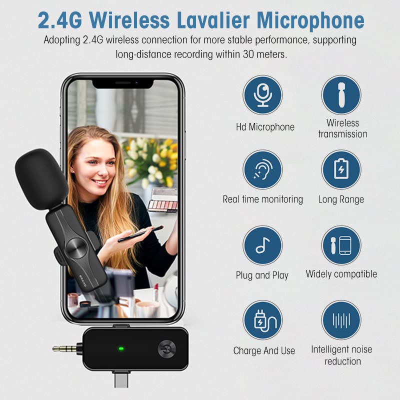 ZORBES® Wireless Lavalier Lapel Microphone for Interview Live Stream ASMR Recording Noise Reduction, 3 in 1 Wireless Lavalier Lapel Microphone for iPhone, Android, Camera, Computer Use