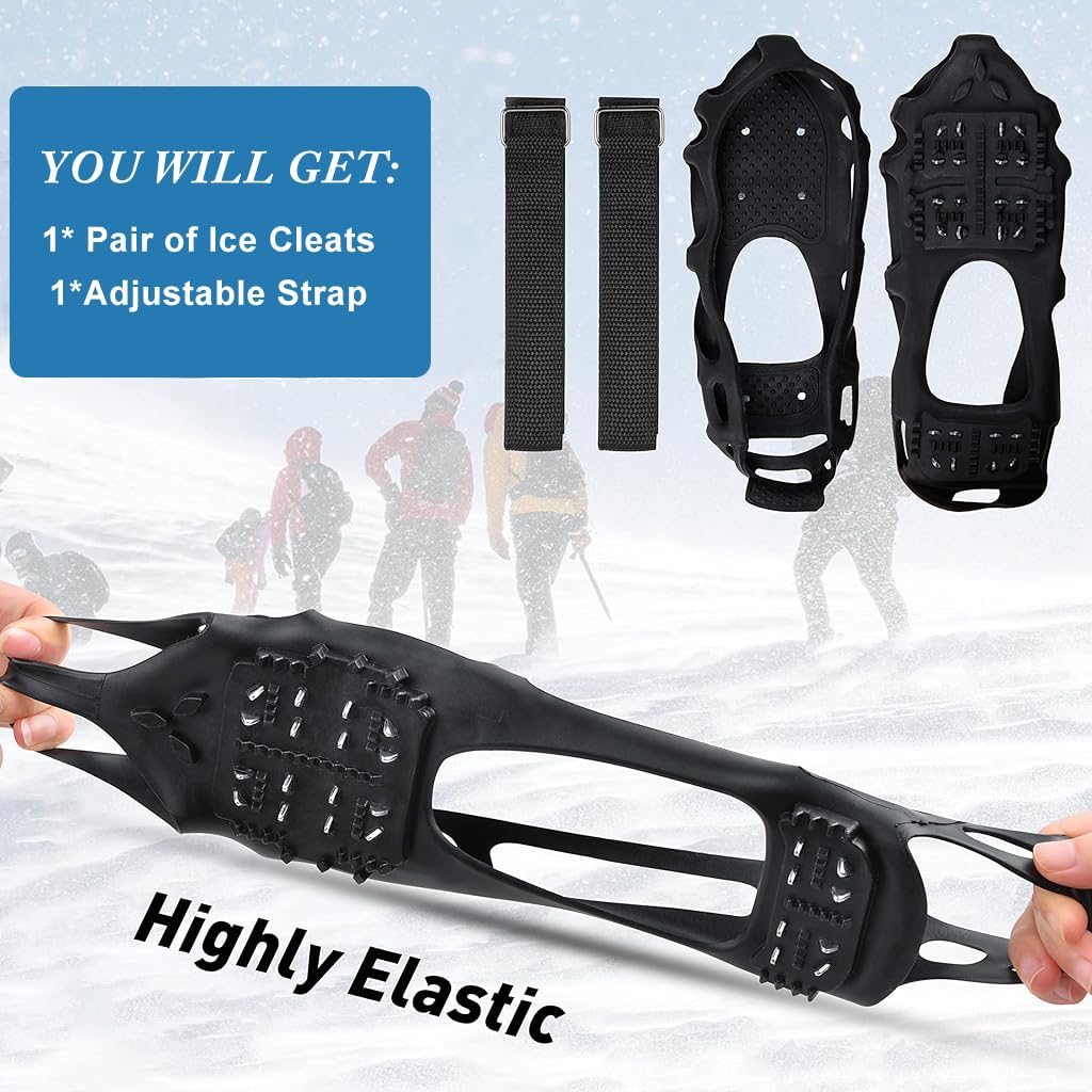 Proberos® 1 Pair Ice Cleats for Shoes 24 Manganese Steel Spikes Design Ultra Strong Traction Anti-skid Ice Cleats with Fasten Straps Ice Cleats Outdoor Ice Cleats for Walking, Trekking, Hiking, M