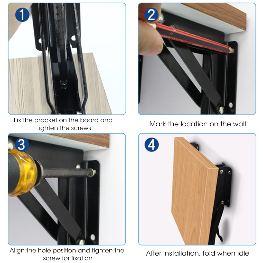 HASTHIP Foldable Shelf Bracket for Wall Shelves with 8 in Arms and Triangle Lock | White Steel 2 Pcs Set
