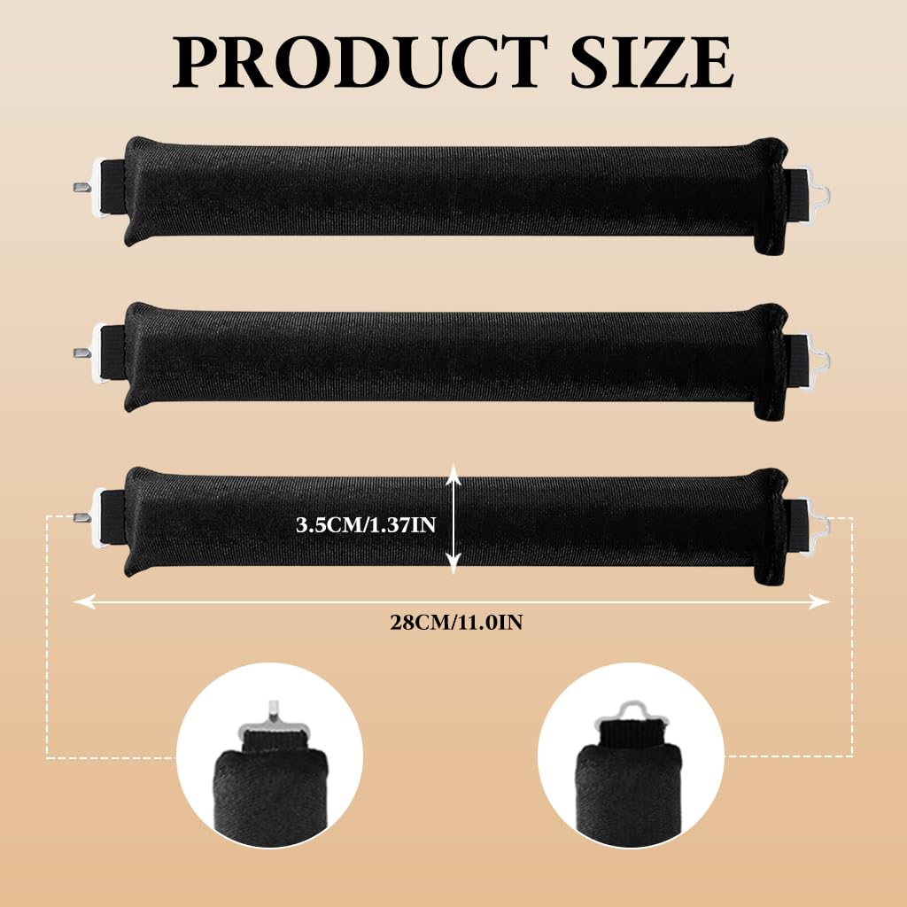 HANNEA Heatless Hair Curler for Overnight Soft Curls with Dual Hook Rods 9PCS 3.5cm | Satin Velvet Black