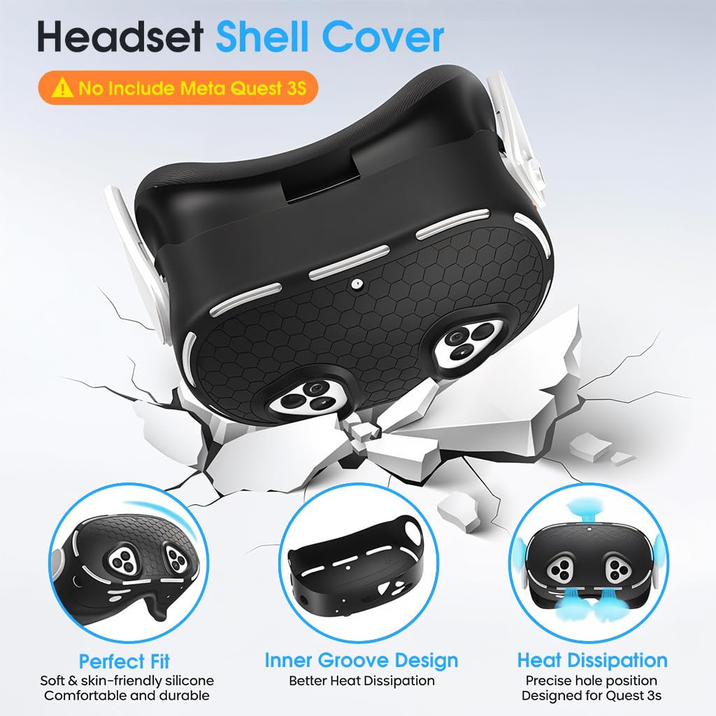 ZORBES Silicone Accessories for Meta Quest 3S featuring 5‑in‑1 Protective Case Set | Face Pad and Lens Cover