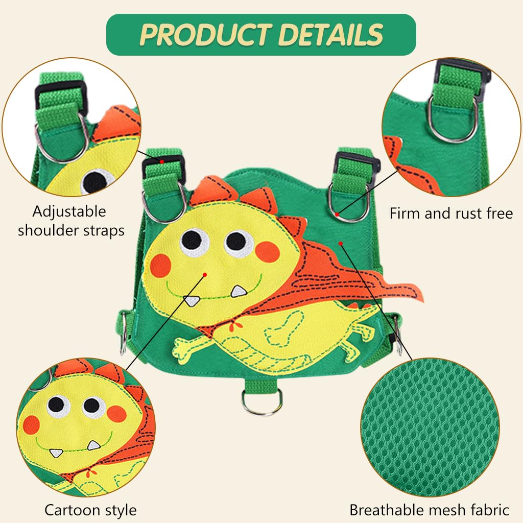 SNOWIE SOFT® 3 in 1 Baby Walking Support Toddlers Walking Harnesses with Strap Cartoon Green Dinosaur Toddler Harness Kids Assistant Strap Toddler Walking Harnesses for Toddler 1-3 Years Olds